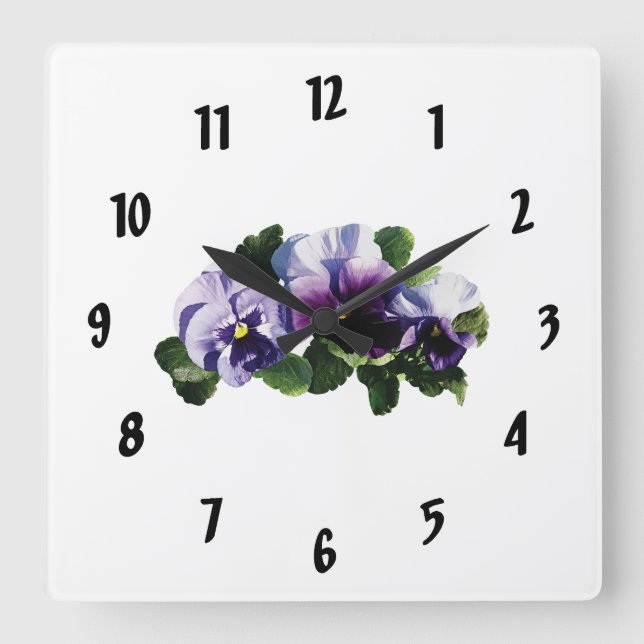 Drei Lila Stiefmütterchen Quadratische Wanduhr (Vorderseite)