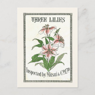 Drei Lilien Vintage Japan Seide Werbeetikett Postkarte