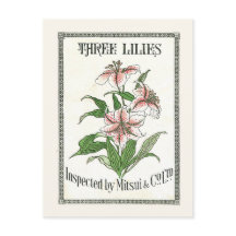 Drei Lilien Vintage Japan Seide Werbeetikett
