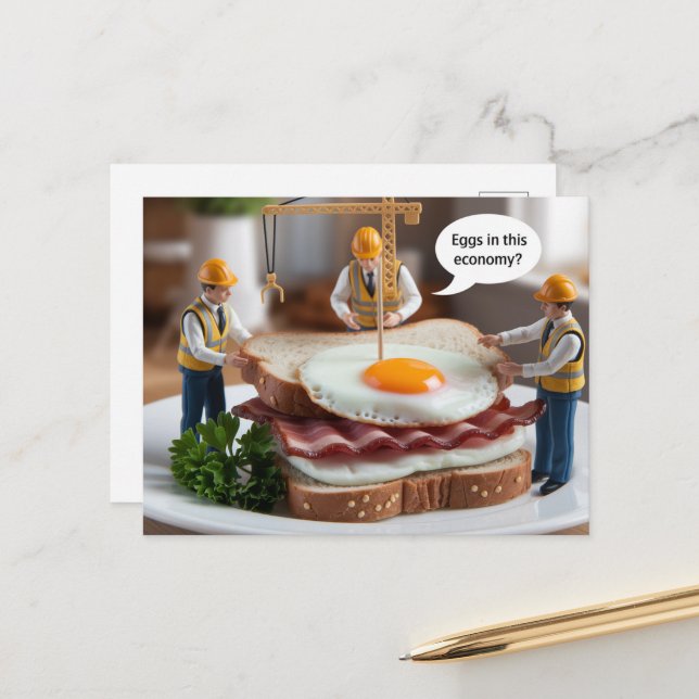 Drei lustige Bauarbeiter machen Sandwich Postkarte (Vorderseite/Rückseite Beispiel)