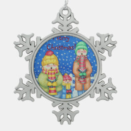 drei lustige Carolsänger Schneeszene Schneeflocken Zinn-Ornament