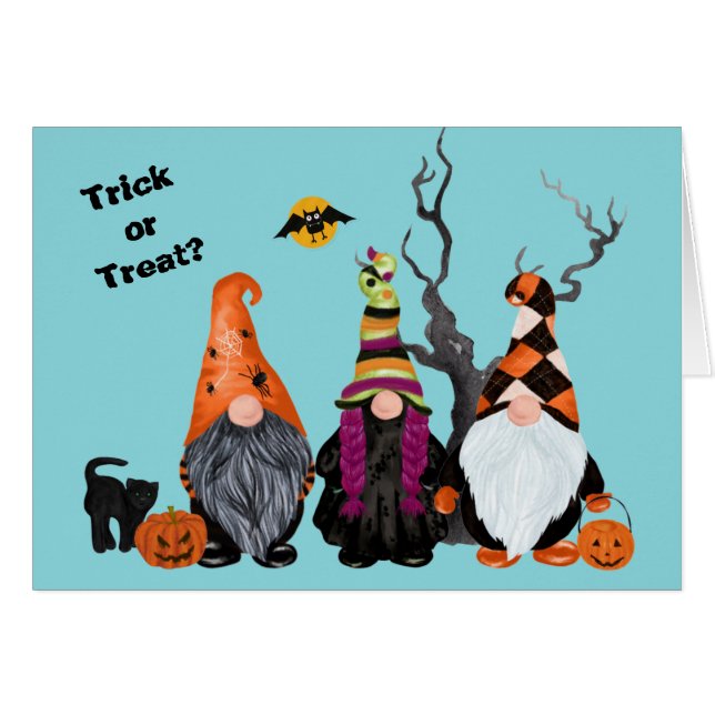 Drei lustige Gnomen Halloween Trick oder Treat (Vorderseite (Horizontal))