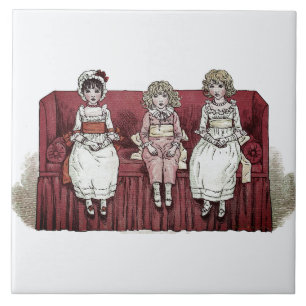 Drei Mädchen auf dem Roten Couch Kate Greenaway Fliese
