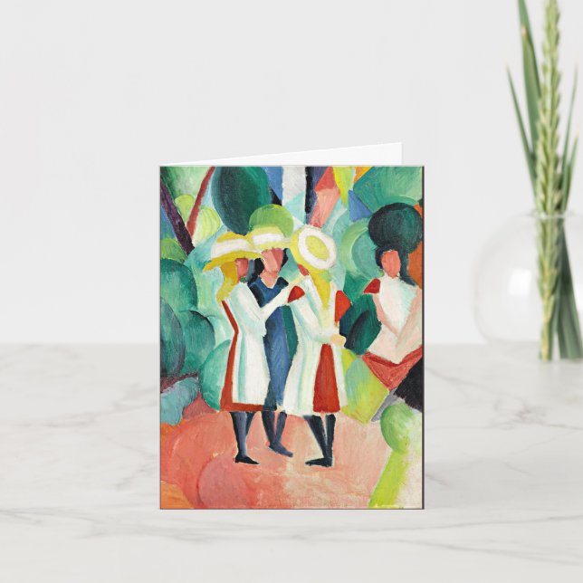 Drei Mädchen in Gelben Strohhasen Feiertagskarte (Vorderseite)