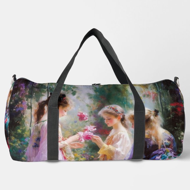 Drei Mädchen spielen im Garten Duffle Bag (Vorderseite)