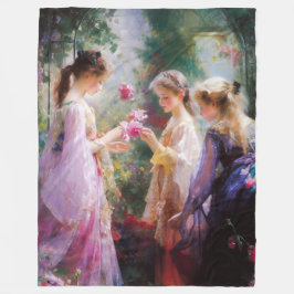 Drei Mädchen spielen im Garten Fleecedecke