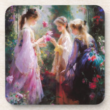 Drei Mädchen spielen im Garten