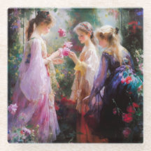 Drei Mädchen spielen im Garten