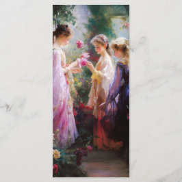 Drei Mädchen spielen im Garten Menükarte