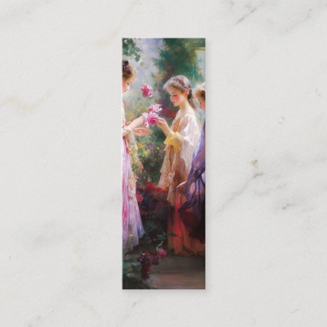 Drei Mädchen spielen im Garten Mini Visitenkarte (Vorderseite)