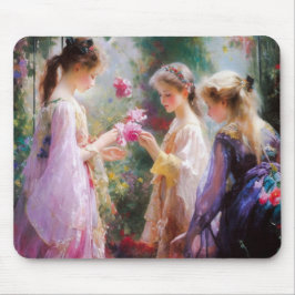 Drei Mädchen spielen im Garten Mousepad