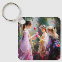 Drei Mädchen spielen im Garten