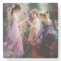 Drei Mädchen spielen im Garten