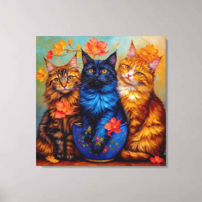 Drei Maine-Coon-Gefährten Portrait Leinwanddruck (Vorderseite)