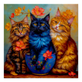 Drei Maine-Coon-Gefährten Portrait Poster