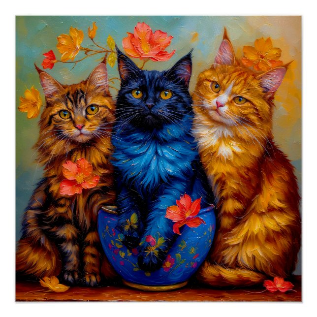 Drei Maine-Coon-Gefährten Portrait Poster (Vorderseite)
