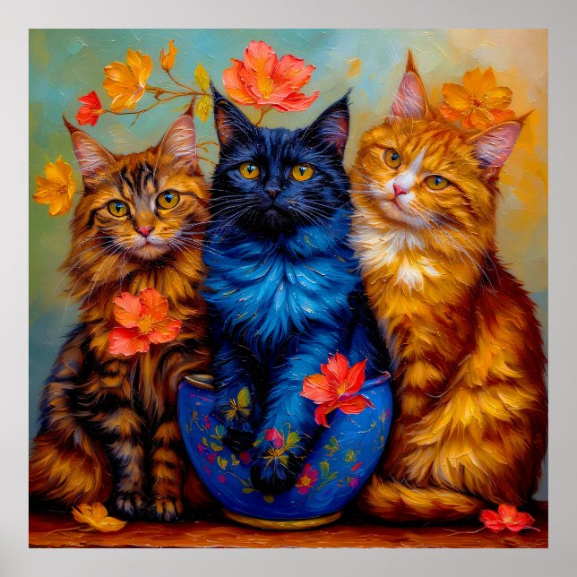 Drei Maine-Coon-Gefährten Portrait Poster (Vorne)