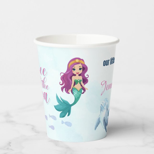 Drei Mal in die Sea Blue Meerjungfrau Mädchen 3. G Pappbecher (Links)