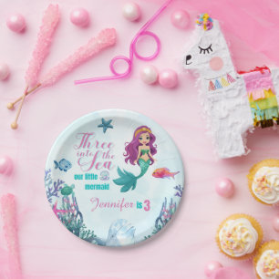 Drei Mal in die Sea Mermaid Girls 3. Geburtstag Pappteller