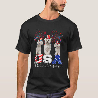 Drei Malteser aus den USA tragen Hundehund mit ame T-Shirt