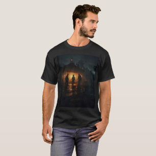 drei Männer, die mit Licht im Regen spazieren T-Shirt