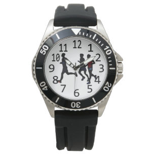 Drei männliche Läufer mit benutzerdefinierten Uhre Armbanduhr