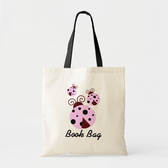 Drei Marienkäfer Buch Bag.pink und schwarze Wanzen Tragetasche (Vorne)