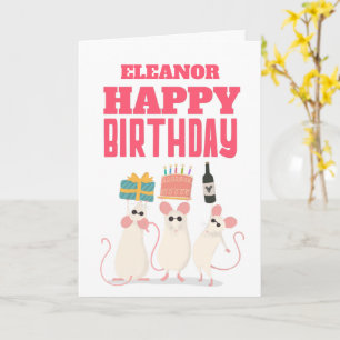 Drei Mäuse Erwachsene Name Happy Birthday Card Karte