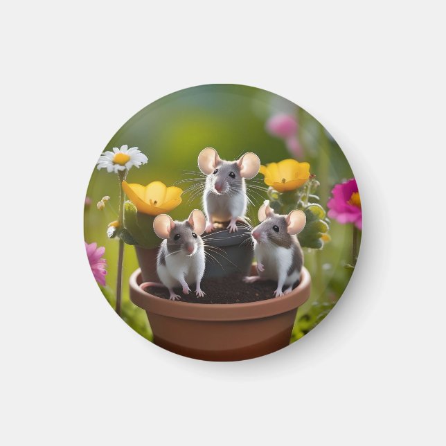 drei Mäuse in Blume Pots, Magnet (Vorne)
