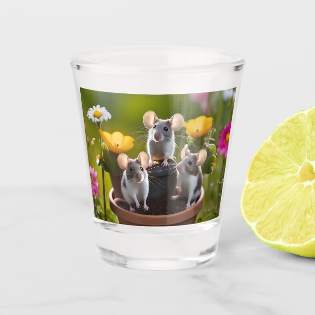 drei Mäuse in Blume Pots, Schnapsglas (Vorderseite)