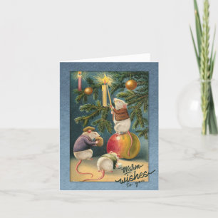 Drei Mäuse schmücken Weihnachtsbaum-Weihnachtskart Feiertagskarte