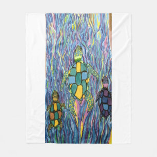 Drei Meeresschildkröten Buntglas-Ozean-Kunst Fleecedecke