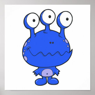 drei mit Augen Happy Monster blau Poster
