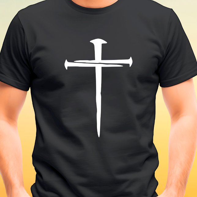 Drei Nägel Christliches Weißkreuz T-Shirt (Three Nails Rugged White Cross Christian T-Shirt)