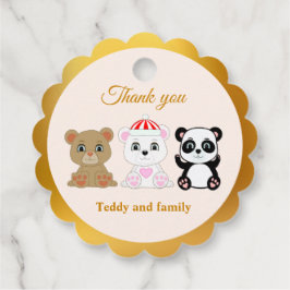 Drei niedliche Bären bedanken sich für das goldene Geschenkanhänger