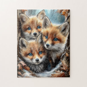 Drei niedliche Fuchswelpen im Wald Puzzle
