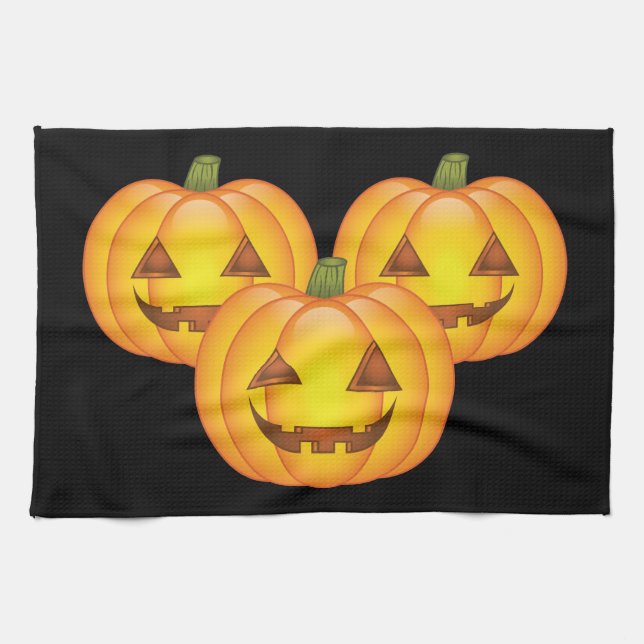 Drei Niedliche Halloween-Jack O’Lantern Pumpkins Geschirrtuch (Horizontal)