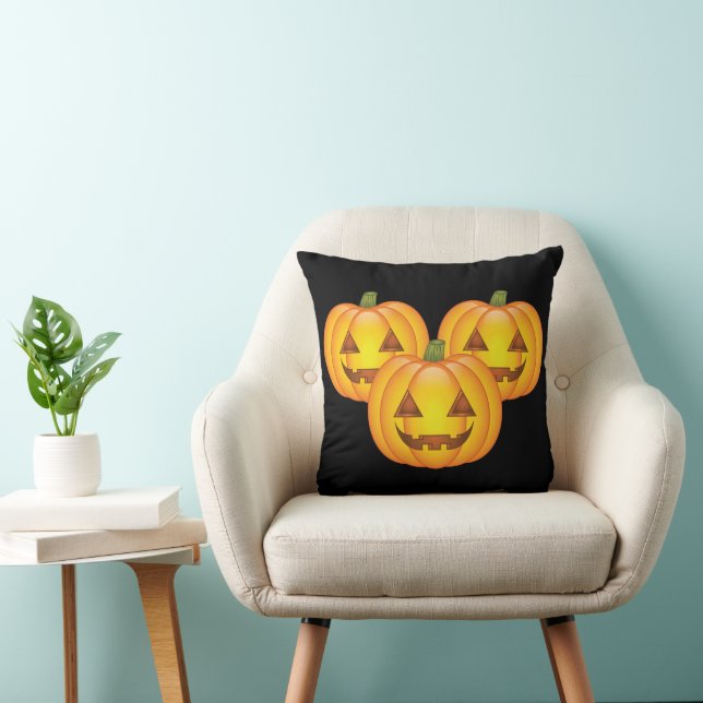 Drei Niedliche Halloween-Jack O’Lantern Pumpkins Kissen (Stuhl )