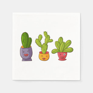 Drei Niedliche Kakteen in Blume Pots Fun Illustrat Serviette