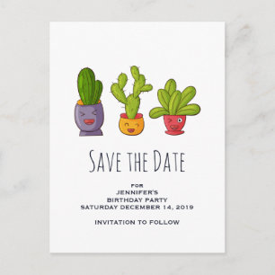 Drei Niedliche Kakteen in Blume Pots Save the Date Einladungspostkarte
