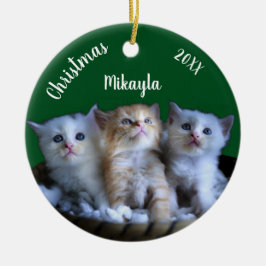 Drei Niedliche Kätzchen Weihnachts Keramik Ornamen Ornament