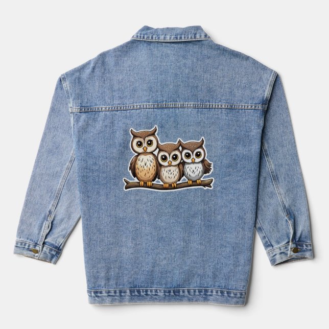 Drei Niedliche kleine Eule Jeansjacke (Rückseite)