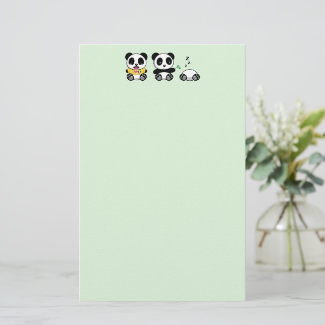Drei Niedliche kleine Pandas auf Green Briefpapier (Stehend Vorderseite)