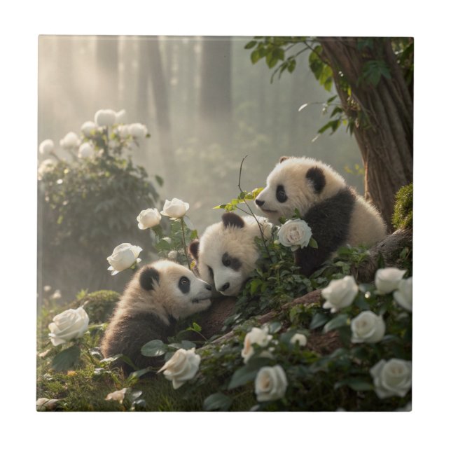 Drei Niedliche Pandas Fliese (Vorderseite)