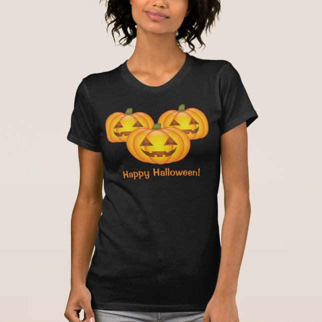 Drei Niedliche Pumpkins mit glücklichem Halloween- T-Shirt (Vorderseite)