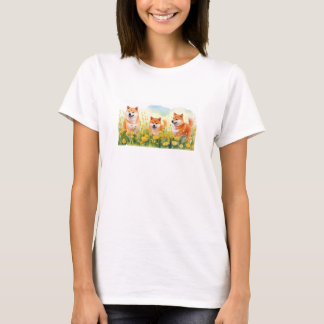 drei niedliche shiba inus und leuchter Gepäckmarke T-Shirt