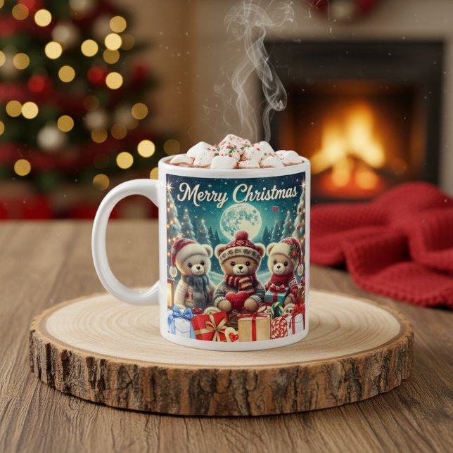 Drei Niedliche Teddy Bears Frohe Weihnachten Jumbo-Tasse (Von Creator hochgeladen)