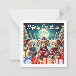 Drei Niedliche Teddy Bears Frohe Weihnachten Mitteilungskarte