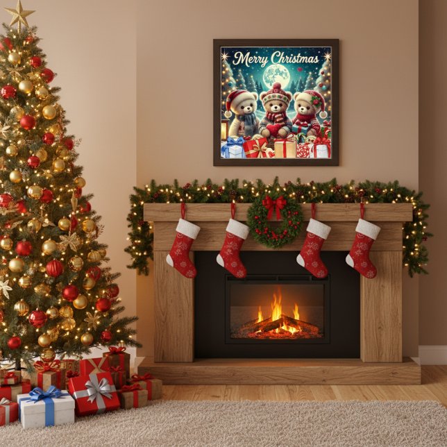 Drei Niedliche Teddy Bears Frohe Weihnachten Poster (Von Creator hochgeladen)