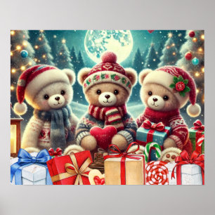 Drei Niedliche Teddy Bears Frohe Weihnachten Poster